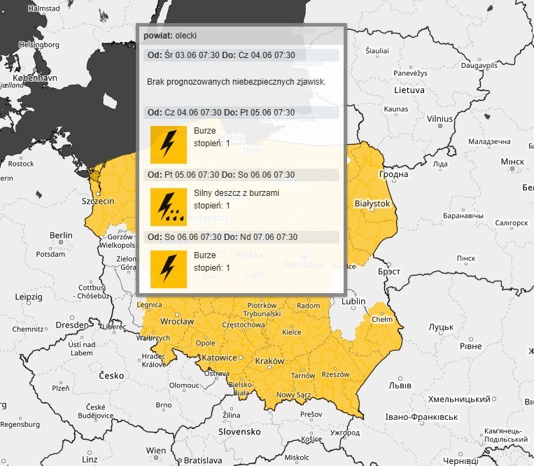 Prognoza ostrzeżeń meteo /IMGW /Materiały prasowe
