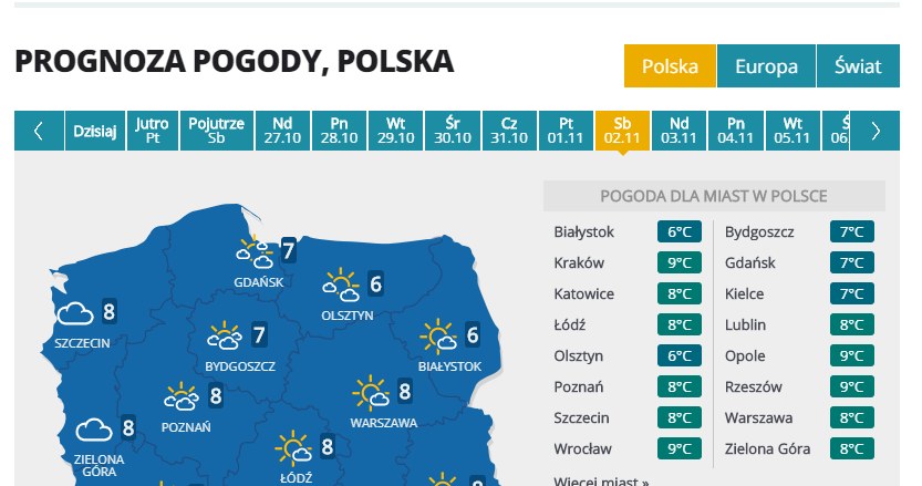 Prognoza pogody na 2 listopada /INTERIA.PL