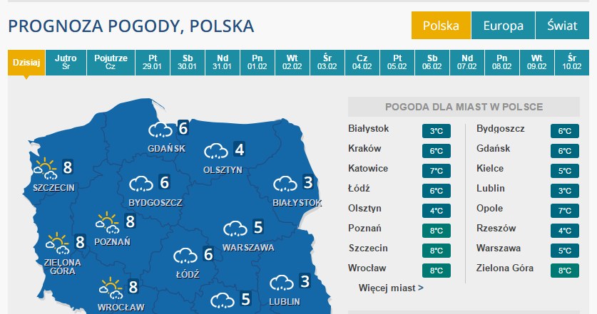 Prognoza pogody na 26 stycznia /INTERIA.PL