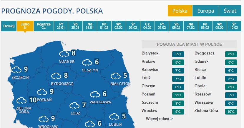 Prognoza pogody na 27 stycznia /INTERIA.PL