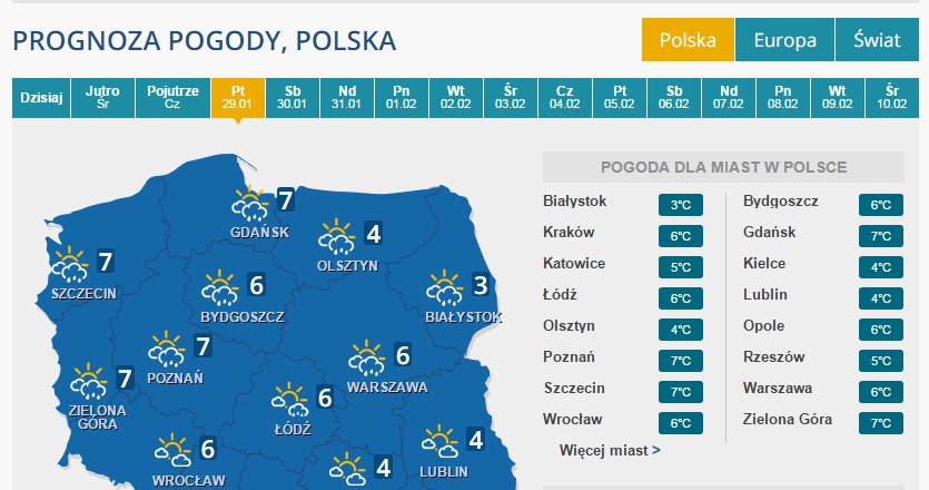 Prognoza pogody na 29 stycznia /INTERIA.PL