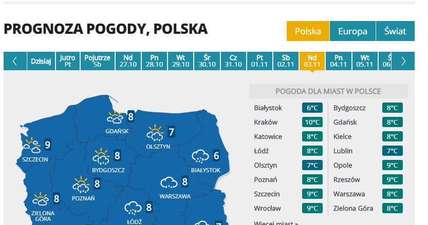 Prognoza pogody na 3 listopada /INTERIA.PL