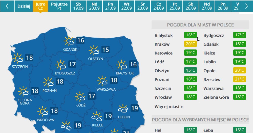Prognoza pogody na czwartek 17 września /INTERIA.PL