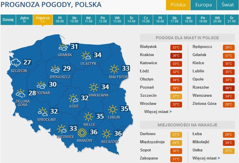 Prognoza pogody  na czwartek /INTERIA.PL