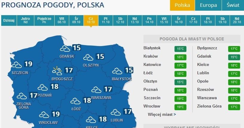 Prognoza pogody na czwartek /INTERIA.PL