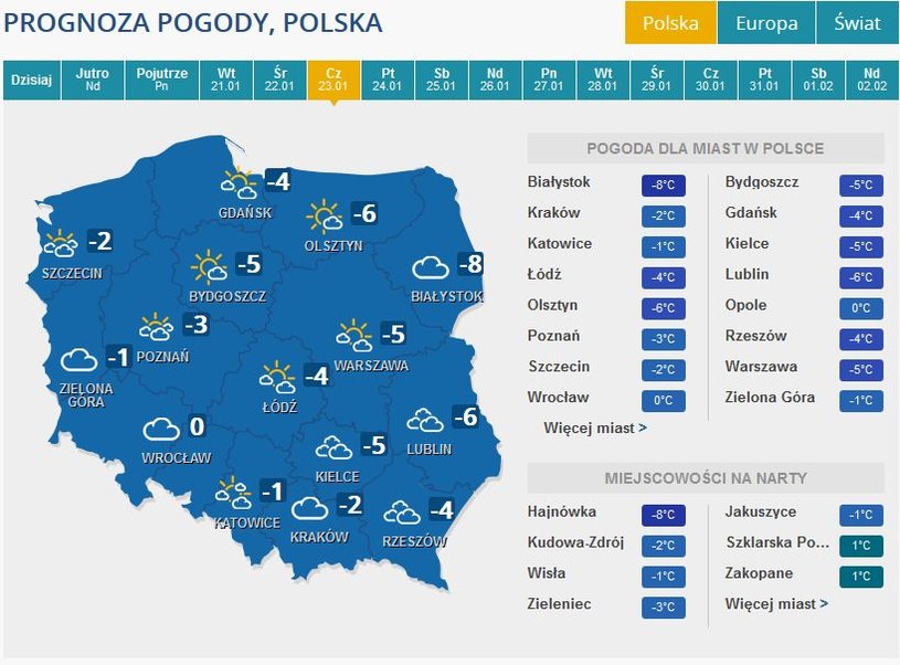 Prognoza pogody na czwartek /INTERIA.PL