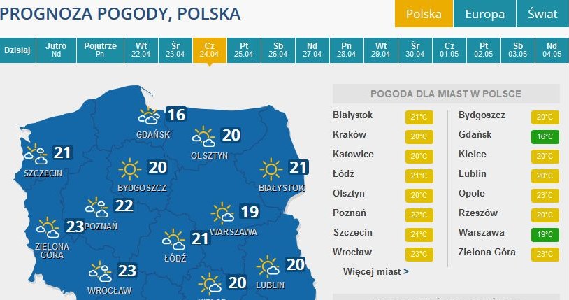 Prognoza pogody na czwartek /INTERIA.PL