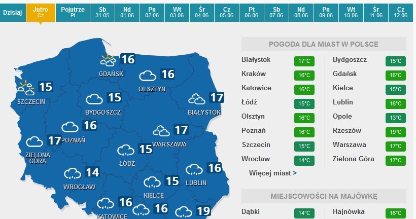 Prognoza pogody na czwartek /pogoda.interia.pl /INTERIA.PL