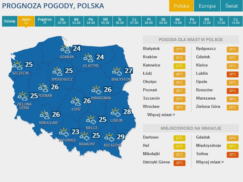Prognoza pogody na czwartek /INTERIA.PL