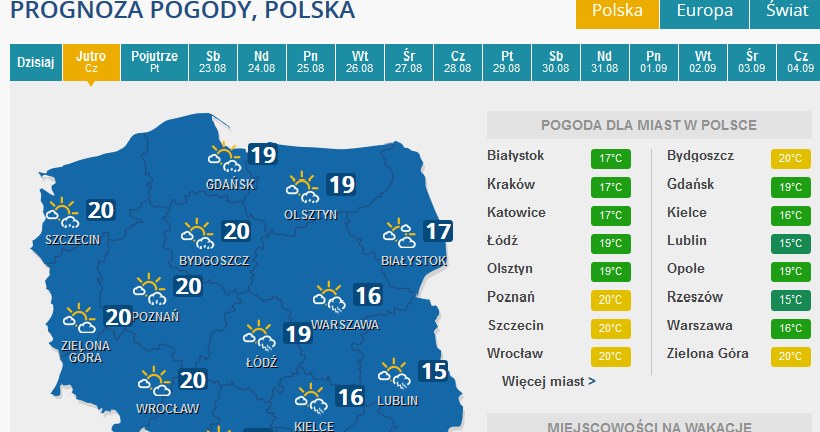 Prognoza pogody na czwartek. /INTERIA.PL