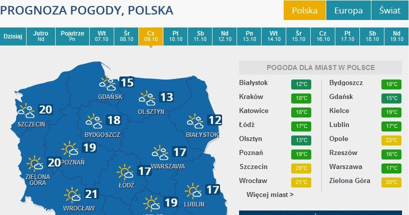 Prognoza pogody na czwartek /INTERIA.PL