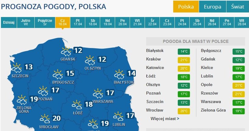 Prognoza pogody na czwartek /INTERIA.PL