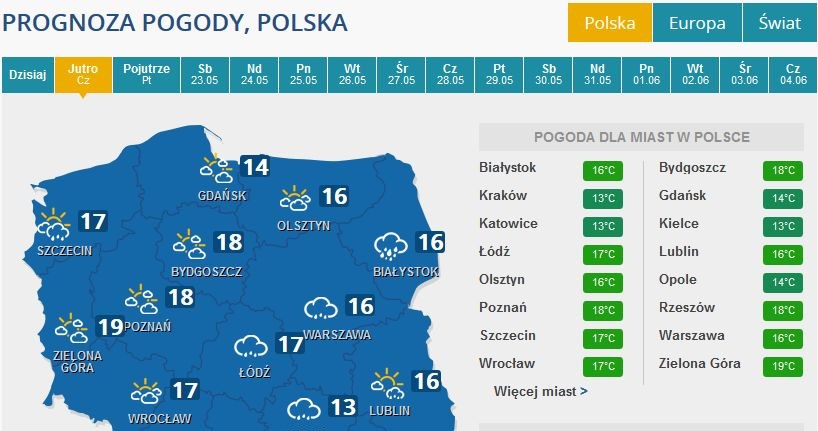 Prognoza pogody na czwartek /INTERIA.PL