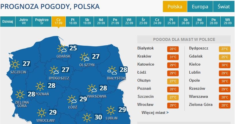 Prognoza pogody na czwartek /INTERIA.PL
