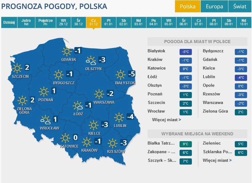 Prognoza pogody na czwartek /INTERIA.PL