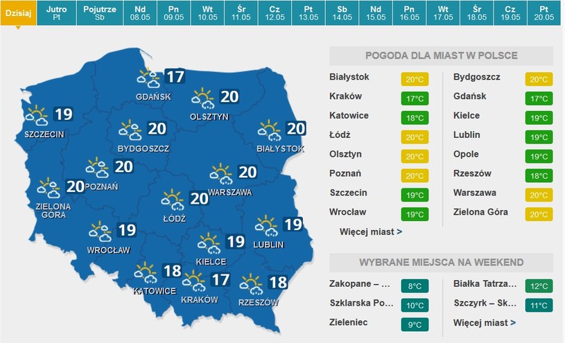 Prognoza pogody na czwartek /INTERIA.PL