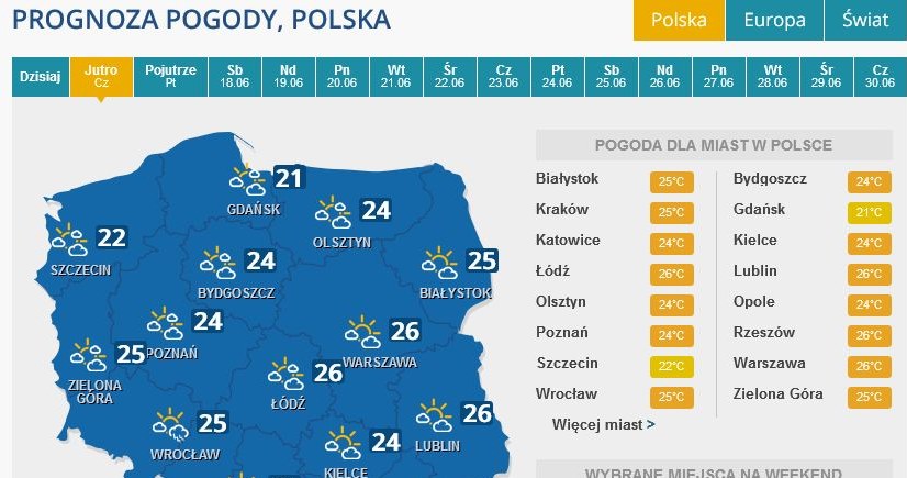 Prognoza pogody na czwartek /INTERIA.PL