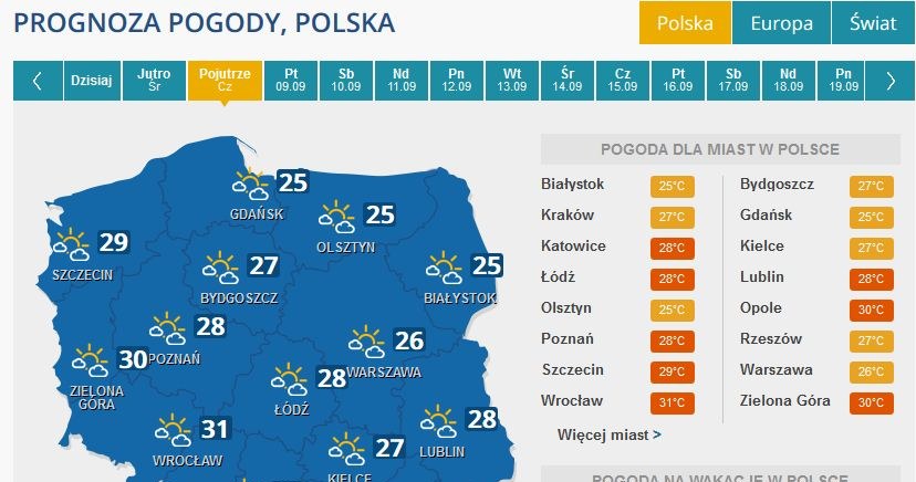 Prognoza pogody na czwartek /INTERIA.PL