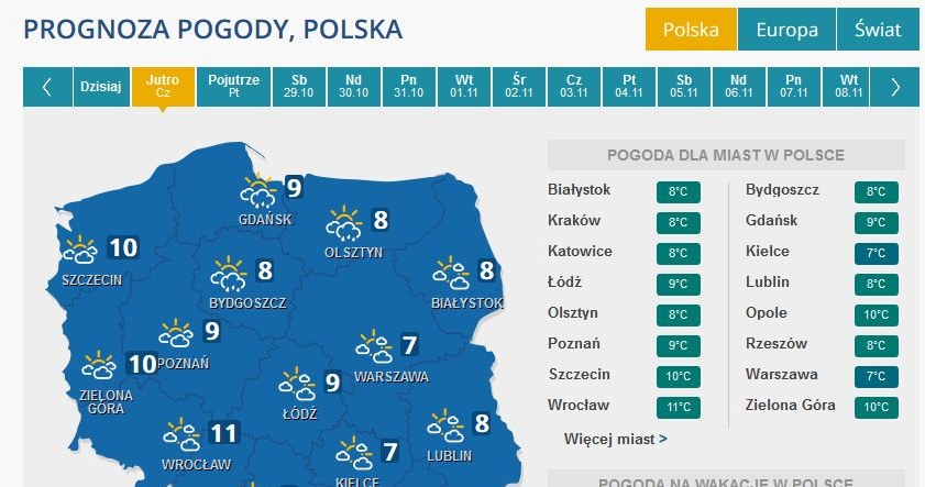 Prognoza pogody na czwartek /INTERIA.PL