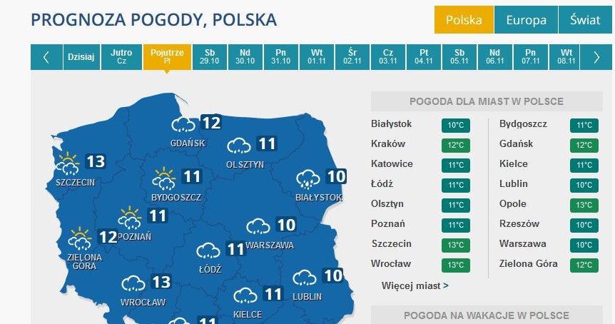Prognoza pogody na czwartek /INTERIA.PL