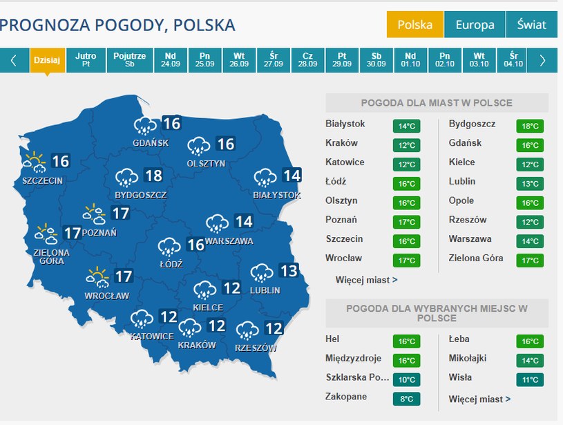 Prognoza pogody na czwartek /INTERIA.PL