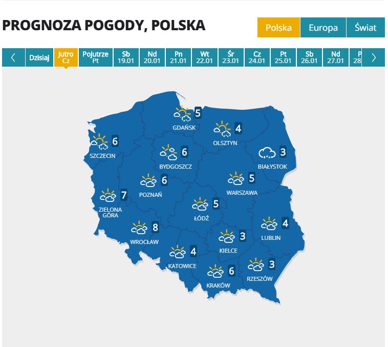 Prognoza pogody na czwartek /INTERIA.PL