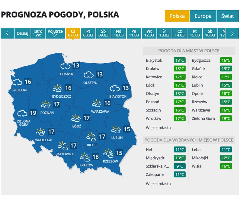 Prognoza pogody na czwartek /INTERIA.PL