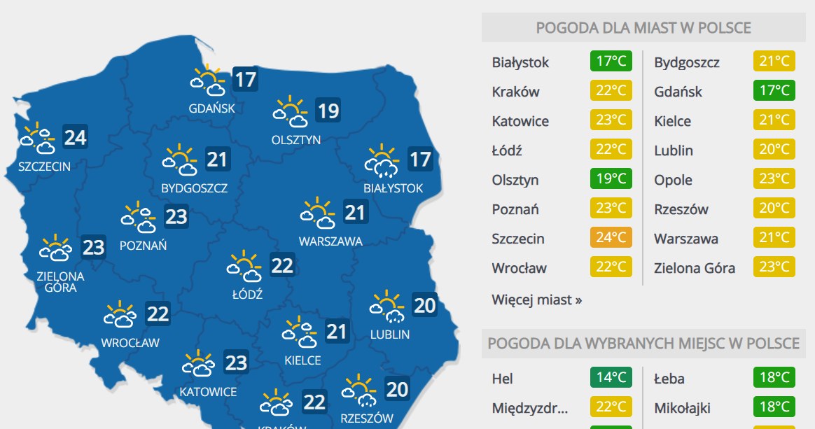 Prognoza pogody na czwartek /INTERIA.PL