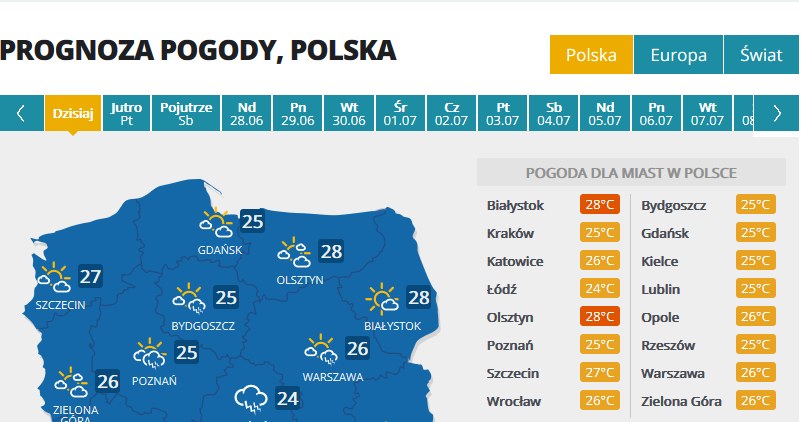 Prognoza pogody na czwartek /INTERIA.PL