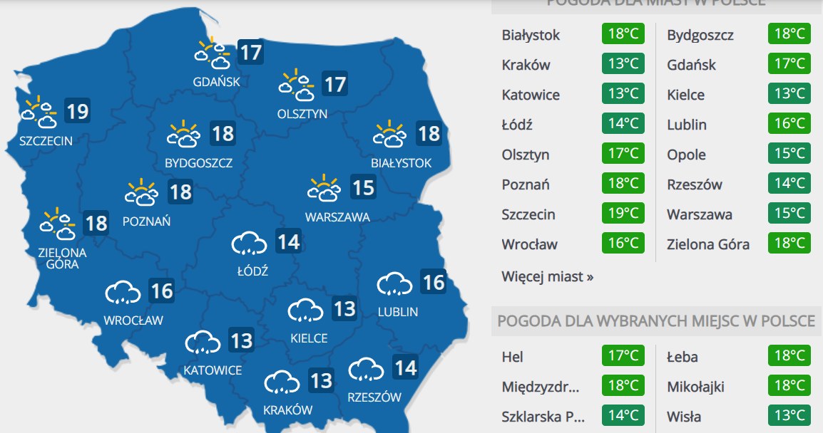 Prognoza pogody na czwartek /INTERIA.PL