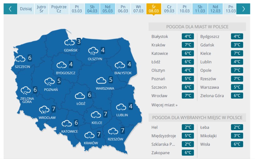 Prognoza pogody na Dzień Kobiet 8.03.2022. Zachmurzone niebo skutecznie utrudni obserwacje pełni Księżyca. /INTERIA.PL