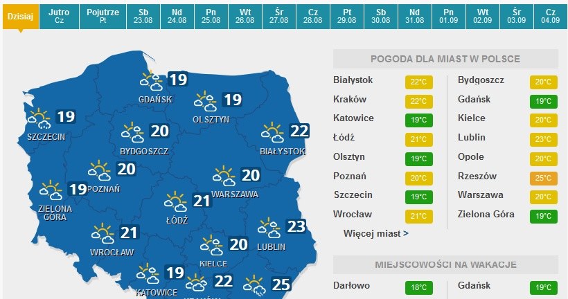 Prognoza pogody na dziś. /INTERIA.PL