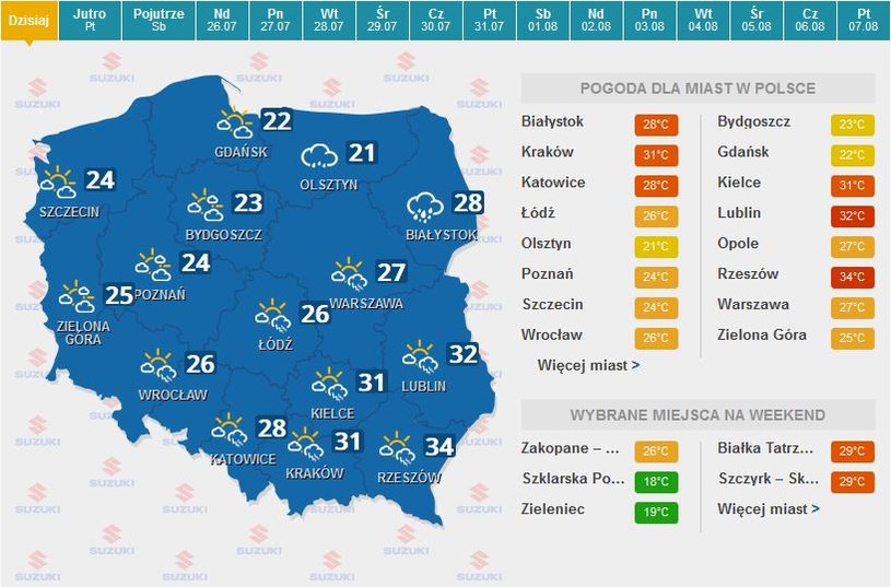 Prognoza pogody na dziś /INTERIA.PL