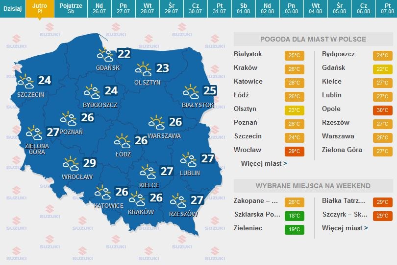 Prognoza pogody na jutro /INTERIA.PL