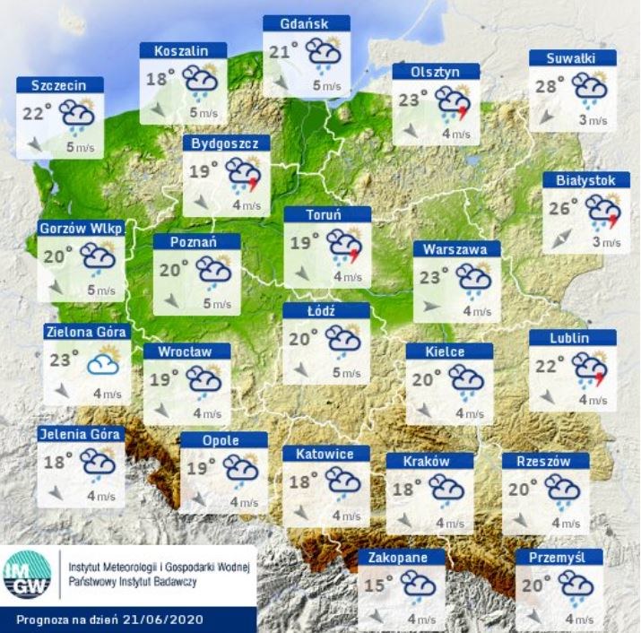 Prognoza pogody na niedzielę 21 czerwca /IMGW-PIB / pogodynka.pl /