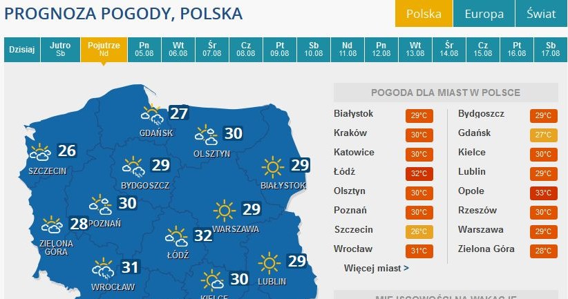 Prognoza pogody na niedzielę /INTERIA.PL