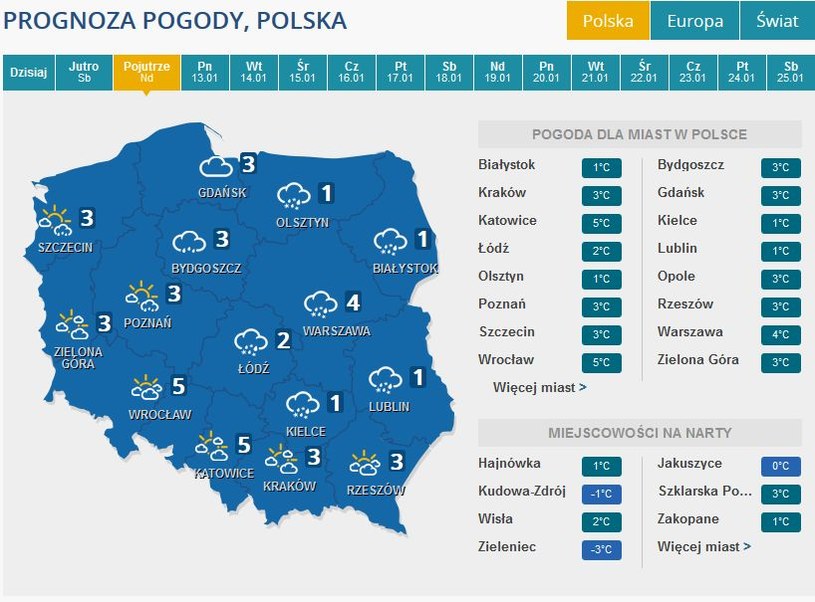 Prognoza pogody na niedzielę /INTERIA.PL