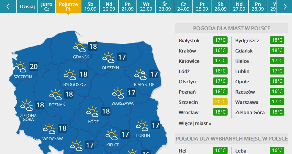 Prognoza pogody na piątek 18 września /INTERIA.PL