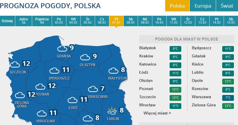 Prognoza pogody na piątek /INTERIA.PL