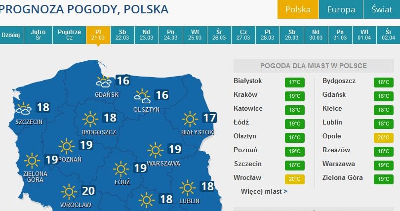 Prognoza pogody na piątek /INTERIA.PL