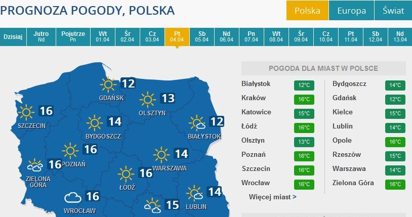 Prognoza pogody na piątek /INTERIA.PL