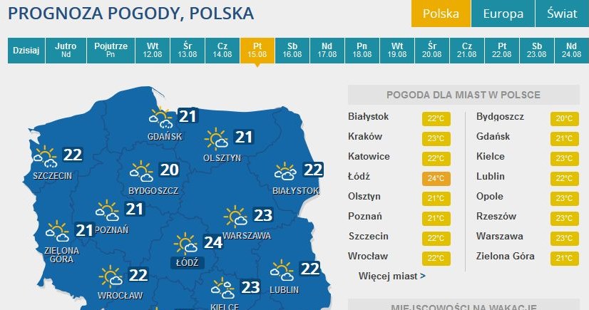 Prognoza pogody na piątek /INTERIA.PL