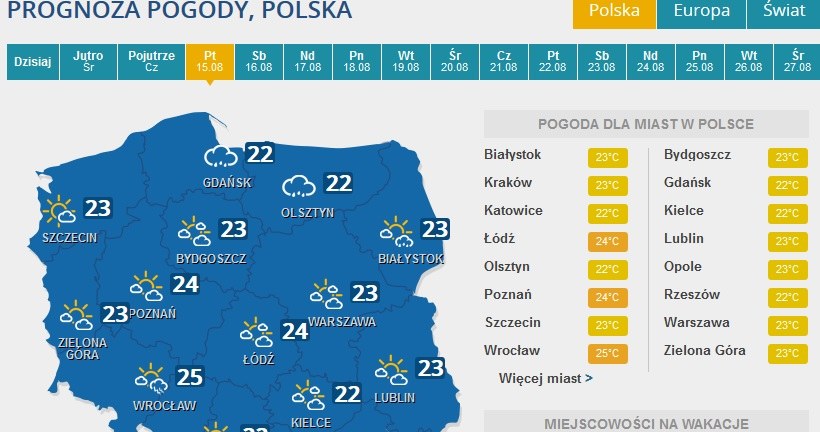 Prognoza pogody na piątek /INTERIA.PL