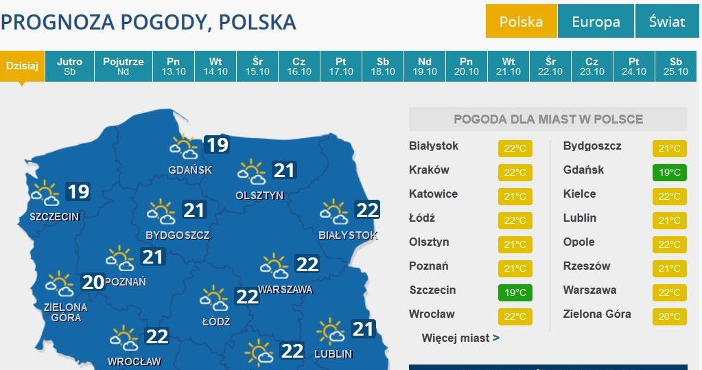 Prognoza pogody na piątek /INTERIA.PL