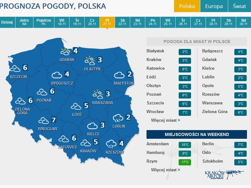 Prognoza pogody na piątek /INTERIA.PL