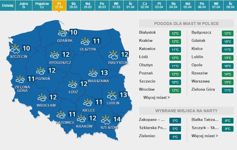 Prognoza pogody na piątek /INTERIA.PL