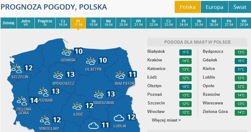 Prognoza pogody na piątek /INTERIA.PL