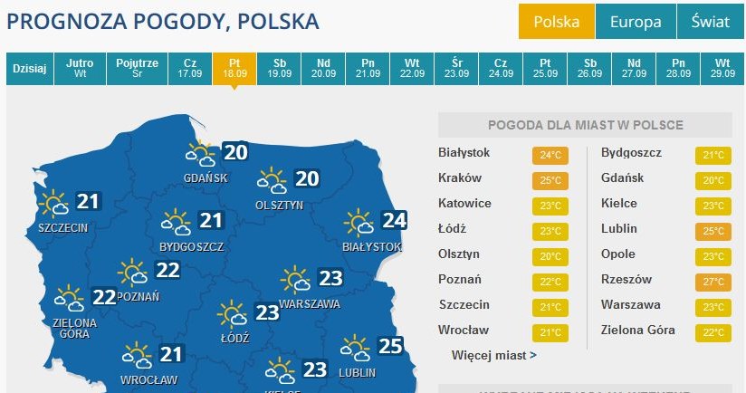 Prognoza pogody na piątek /INTERIA.PL