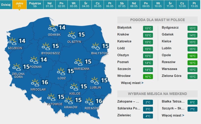 Prognoza pogody na piątek /INTERIA.PL