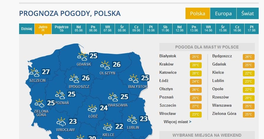 Prognoza pogody na piątek /INTERIA.PL